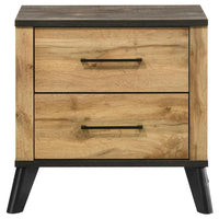 Wemy Nightstand with 2 Drawers, Metal Legs, Weathered Brown Pine Wood -BM328772