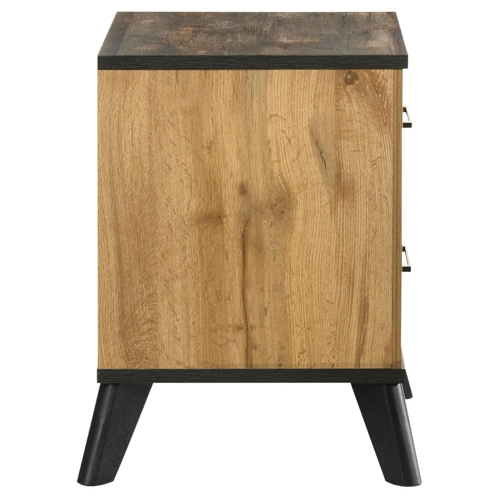 Wemy Nightstand with 2 Drawers, Metal Legs, Weathered Brown Pine Wood -BM328772
