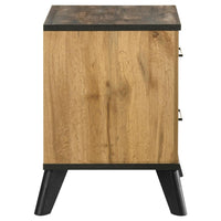 Wemy Nightstand with 2 Drawers, Metal Legs, Weathered Brown Pine Wood -BM328772
