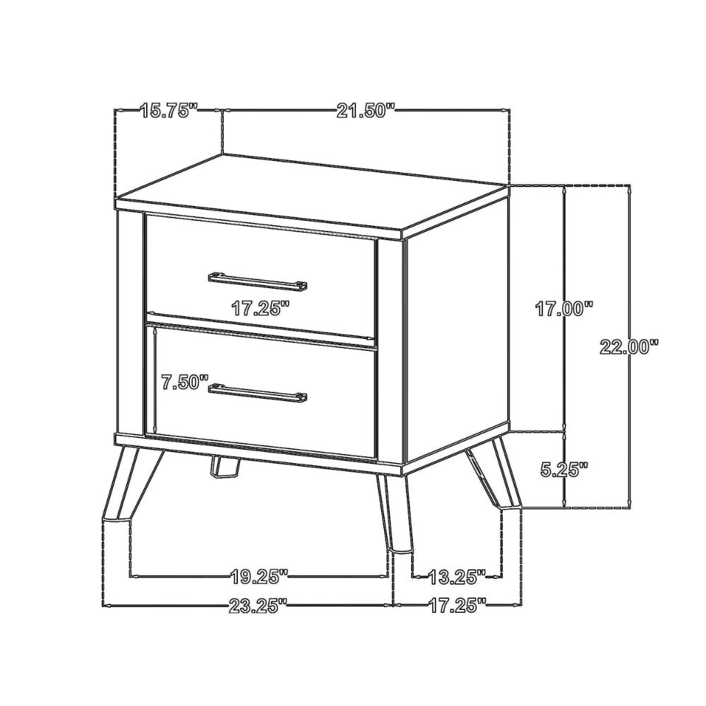 Wemy Nightstand with 2 Drawers, Metal Legs, Weathered Brown Pine Wood -BM328772