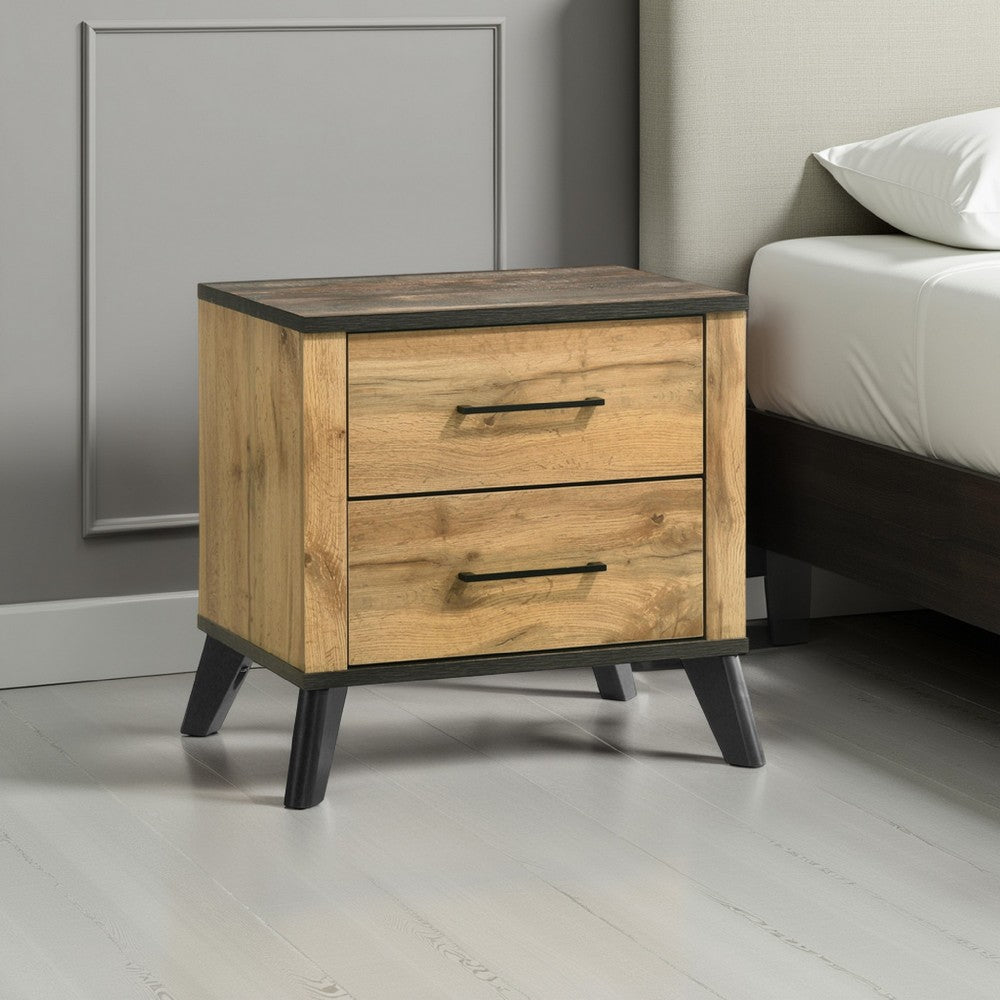 Wemy Nightstand with 2 Drawers, Metal Legs, Weathered Brown Pine Wood -BM328772