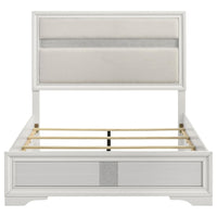 Vino Queen Size Bed, Panel Headboard White Upholstery, Glitter Stripe