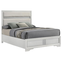Vino Queen Size Bed, Panel Headboard White Upholstery, Glitter Stripe