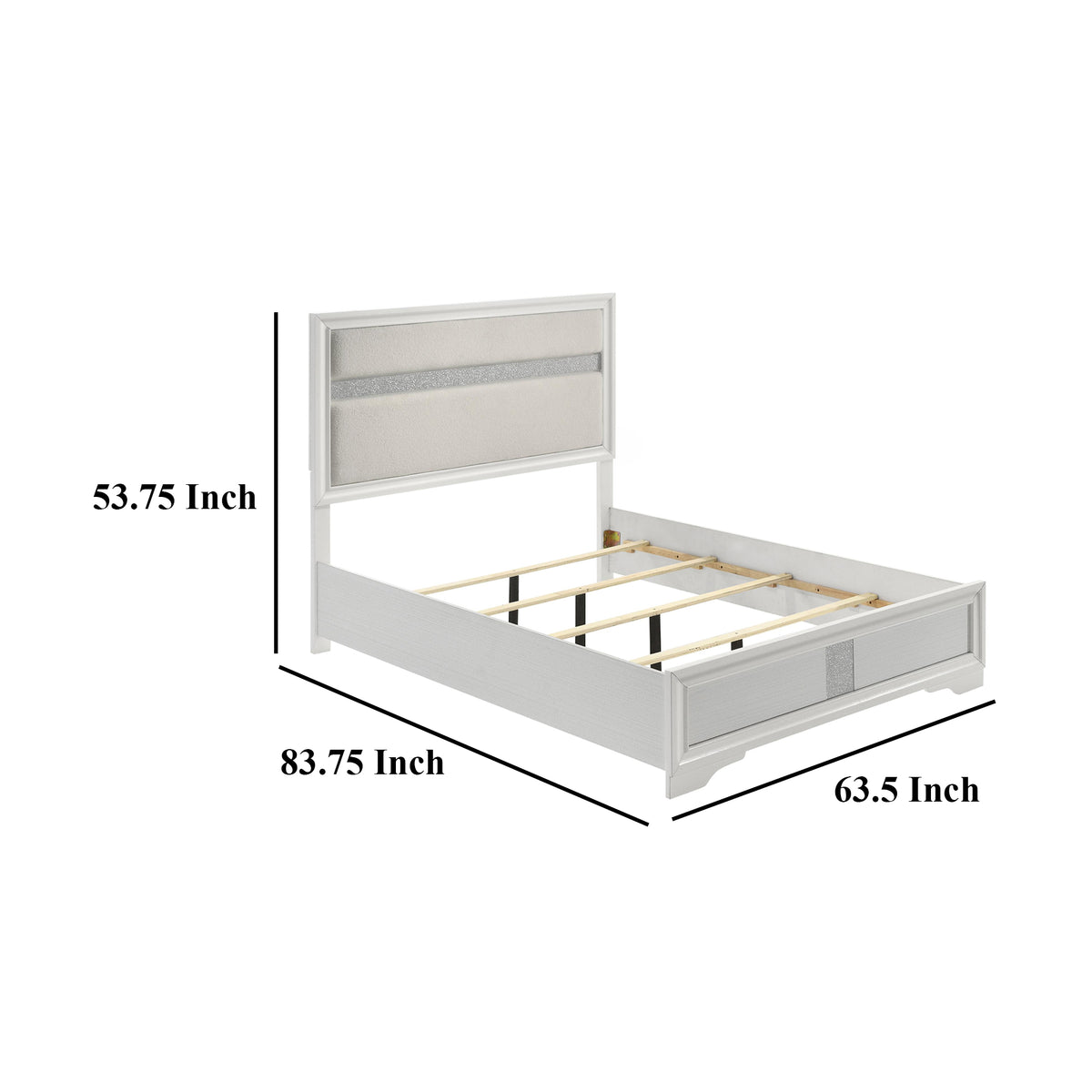 Vino Queen Size Bed, Panel Headboard White Upholstery, Glitter Stripe