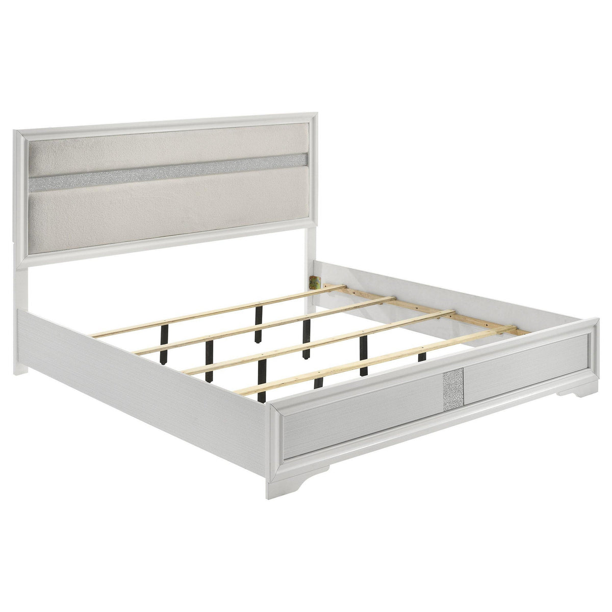 Vino King Size Bed, Panel Headboard, White Upholstery, Glitter Stripes-BM328808