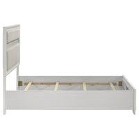 Vino Full Size Bed, Panel Headboard, White Upholstery, Glitter Stripes