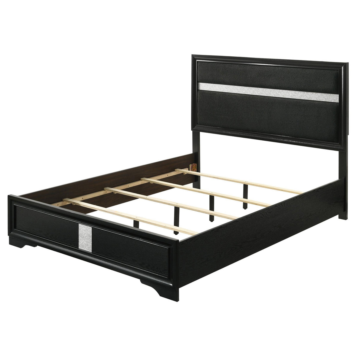 Vino California King Size Bed, Panel Black Upholstery, Glitter Stripe