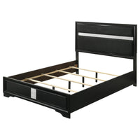 Vino California King Size Bed, Panel Black Upholstery, Glitter Stripe
