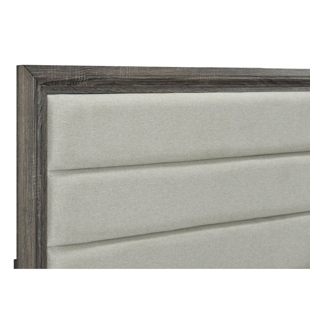Reay Queen Size Bed, Panel Headboard, Brown Wood Tufted Tan Upholstery