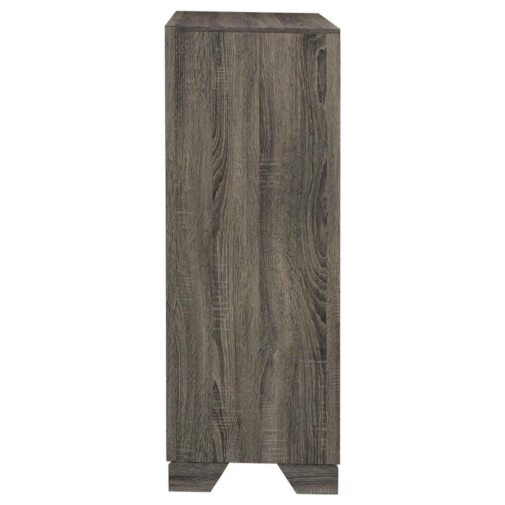 Reay Tall Dresser Chest, Brown Oak, 4 Drawers Silver Metal handles -BM328821