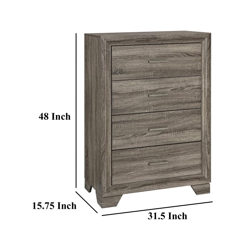 Reay Tall Dresser Chest, Brown Oak, 4 Drawers Silver Metal handles -BM328821