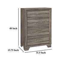 Reay Tall Dresser Chest, Brown Oak, 4 Drawers Silver Metal handles -BM328821