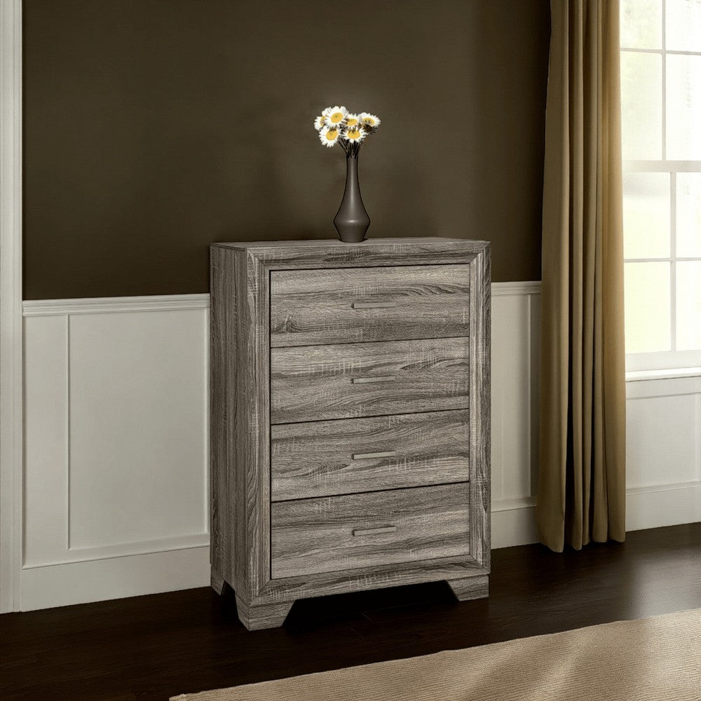 Reay Tall Dresser Chest, Brown Oak, 4 Drawers Silver Metal handles -BM328821