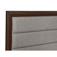 Yels Queen Size Bed, Channel Tufted Taupe Upholstery, Dark Brown Wood