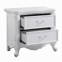 Maver Nightstand with 2 Drawers Scrolled Details, 32 Inch White Wood -BM328825