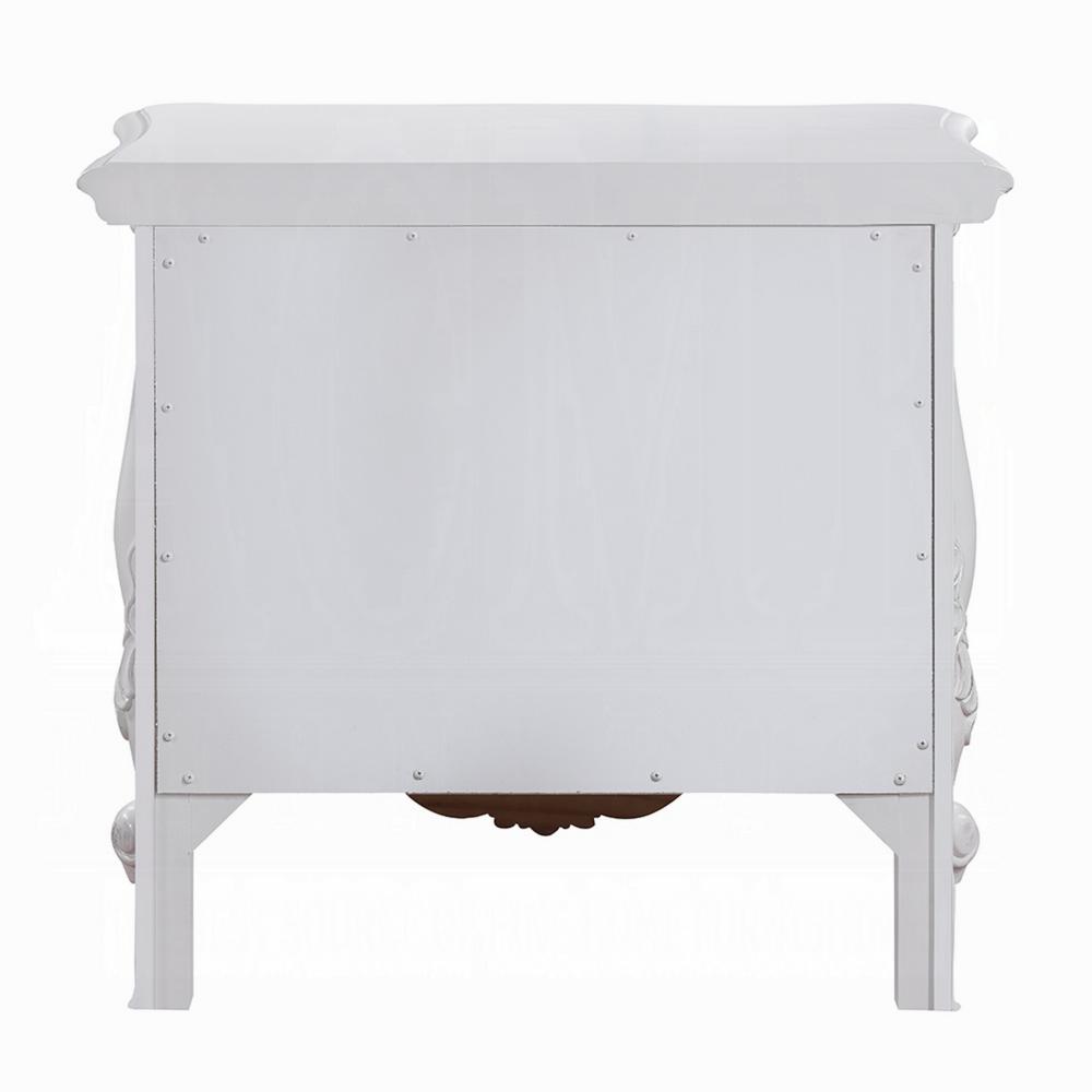 Maver Nightstand with 2 Drawers Scrolled Details, 32 Inch White Wood -BM328825