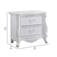 Maver Nightstand with 2 Drawers Scrolled Details, 32 Inch White Wood -BM328825