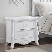 Maver Nightstand with 2 Drawers Scrolled Details, 32 Inch White Wood -BM328825