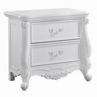Maver Nightstand with 2 Drawers Scrolled Details, 32 Inch White Wood -BM328825