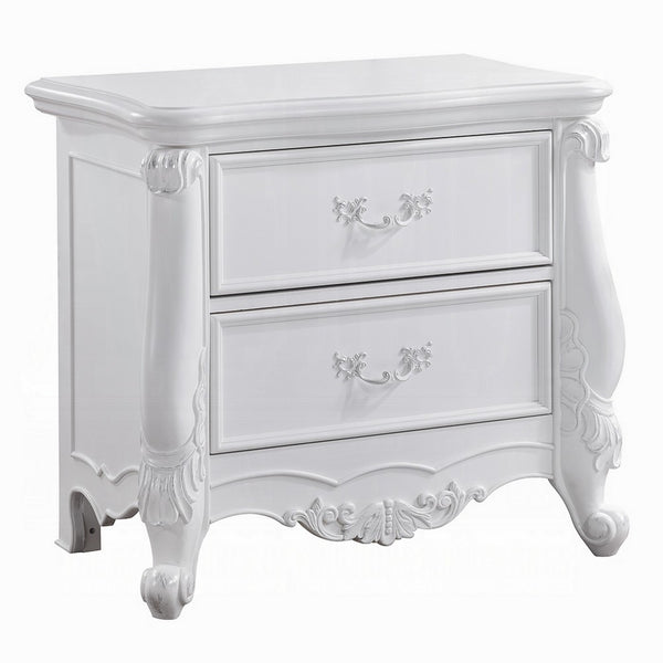 Maver Nightstand with 2 Drawers Scrolled Details, 32 Inch White Wood -BM328825