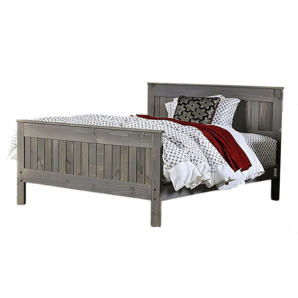 Waly Queen Bed, Farmhouse Plank Style Design, Classic Gray Pine Wood - BM328851