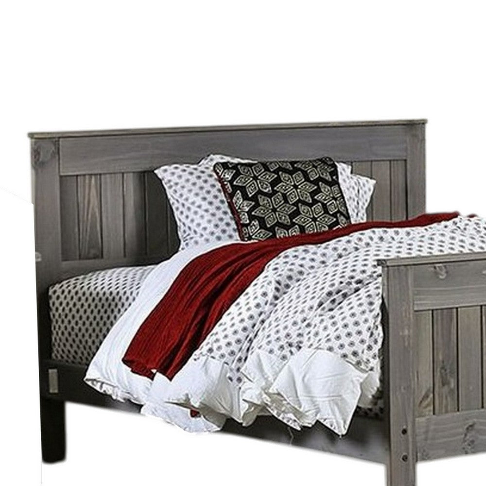 Waly Queen Bed, Farmhouse Plank Style Design, Classic Gray Pine Wood - BM328851