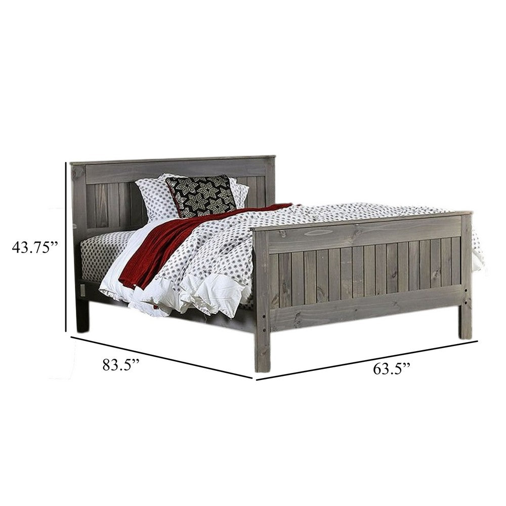 Waly Queen Bed, Farmhouse Plank Style Design, Classic Gray Pine Wood - BM328851