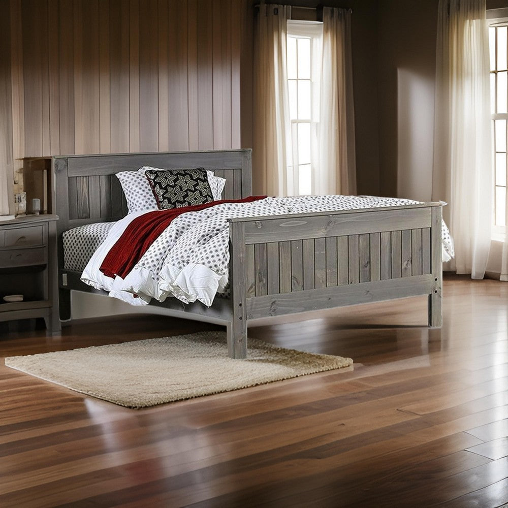 Waly Queen Bed, Farmhouse Plank Style Design, Classic Gray Pine Wood - BM328851