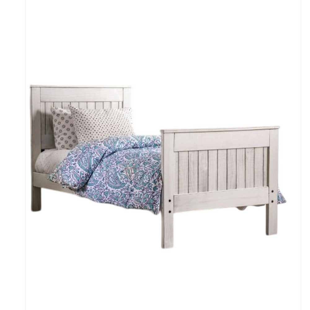 Waly Full Bed, Farmhouse Plank Design, Classic White Solid Pine Wood - BM328853
