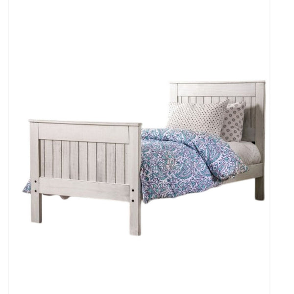 Waly Full Bed, Farmhouse Plank Design, Classic White Solid Pine Wood - BM328853