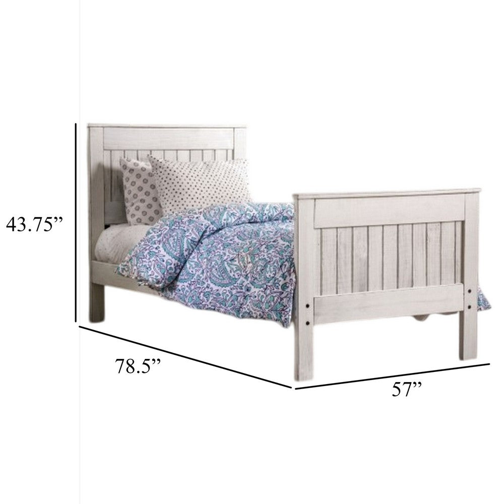 Waly Full Bed, Farmhouse Plank Design, Classic White Solid Pine Wood - BM328853