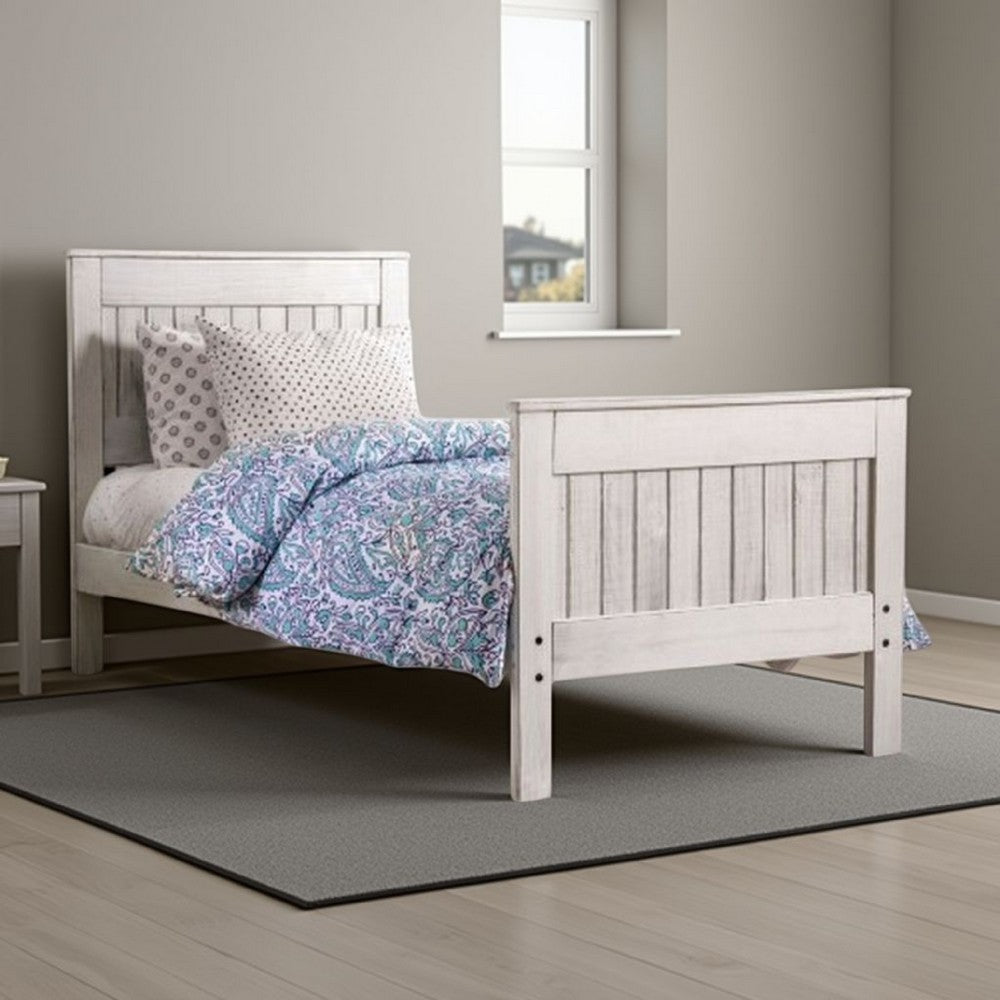 Waly Full Bed, Farmhouse Plank Design, Classic White Solid Pine Wood - BM328853
