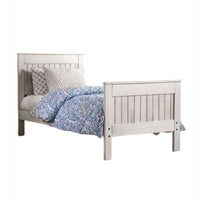 Waly Queen Bed, Farmhouse Plank Design, Classic White Solid Pine Wood - BM328854