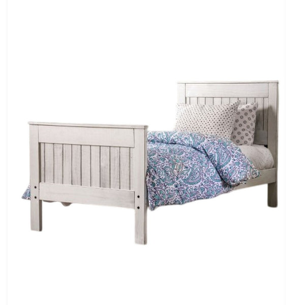 Waly Queen Bed, Farmhouse Plank Design, Classic White Solid Pine Wood - BM328854