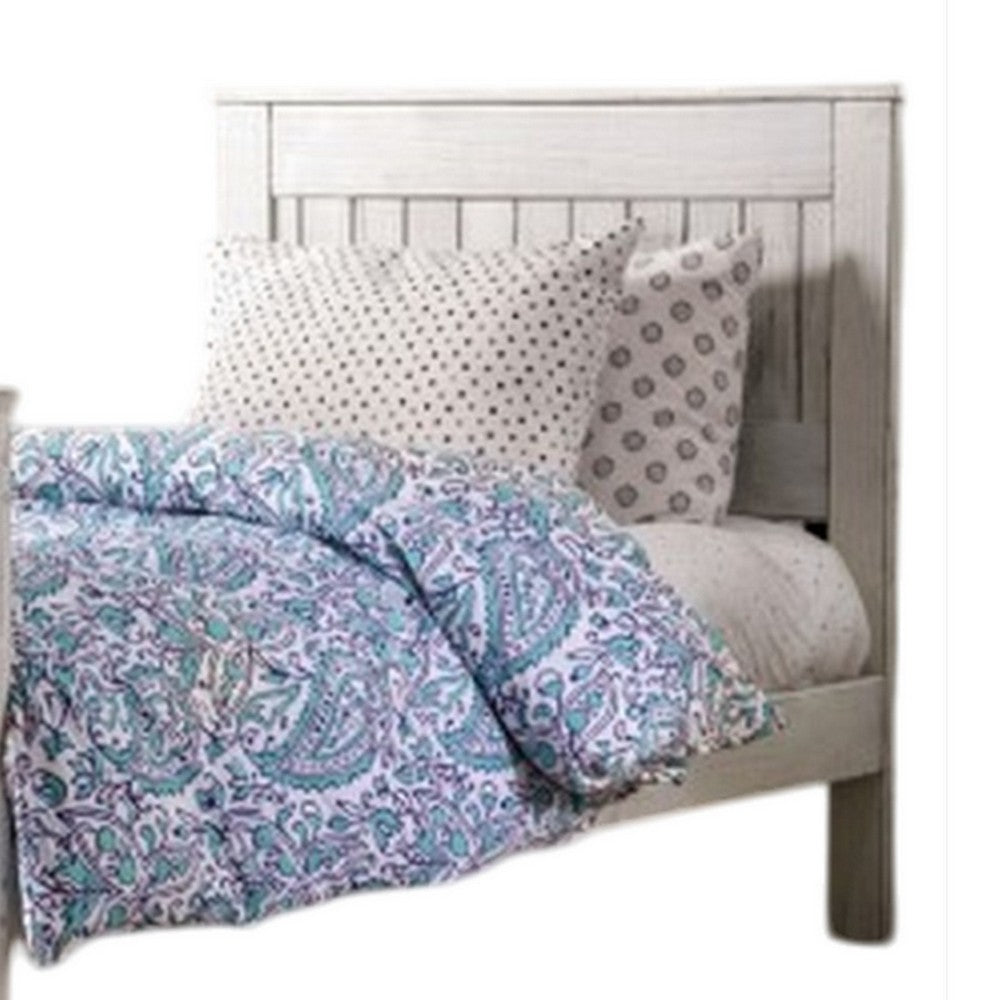 Waly Queen Bed, Farmhouse Plank Design, Classic White Solid Pine Wood - BM328854