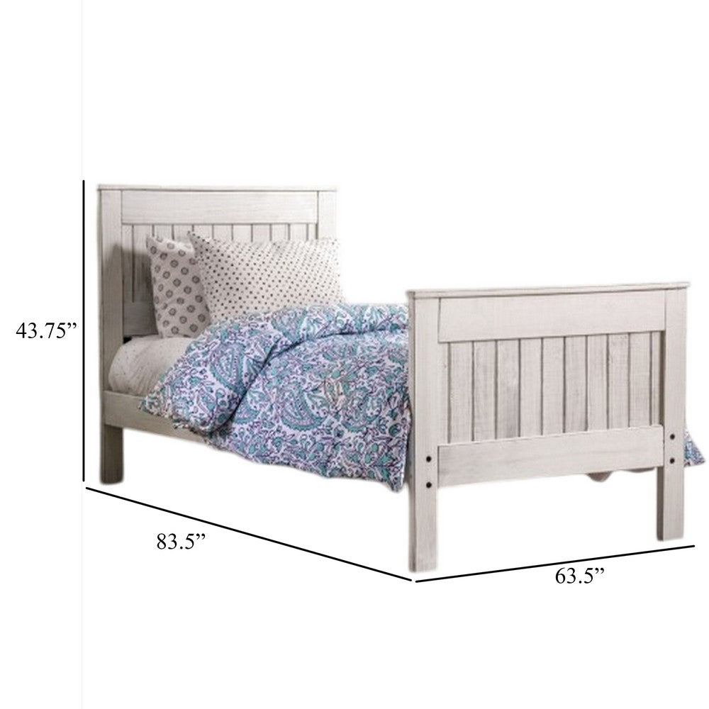 Waly Queen Bed, Farmhouse Plank Design, Classic White Solid Pine Wood - BM328854