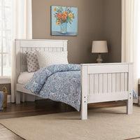 Waly Queen Bed, Farmhouse Plank Design, Classic White Solid Pine Wood - BM328854