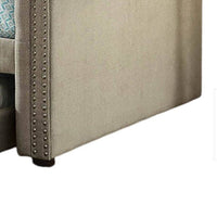 Leap Queen Daybed with Trundle, Button Tufting, Beige Linen Upholstery - BM328856