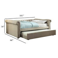 Leap Queen Daybed with Trundle, Button Tufting, Beige Linen Upholstery - BM328856
