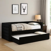 Suzo Daybed with Trundle, Black Flannelette Upholstery, Nailhead Trim - BM328859