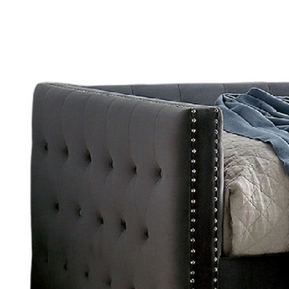 Suzo Daybed with Trundle, Gray Flannelette Upholstery, Nailhead Trim - BM328860