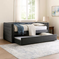 Suzo Daybed with Trundle, Gray Flannelette Upholstery, Nailhead Trim - BM328860