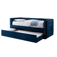 Suzo Daybed with Trundle, Blue Flannelette Upholstery, Nailhead Trim - BM328861