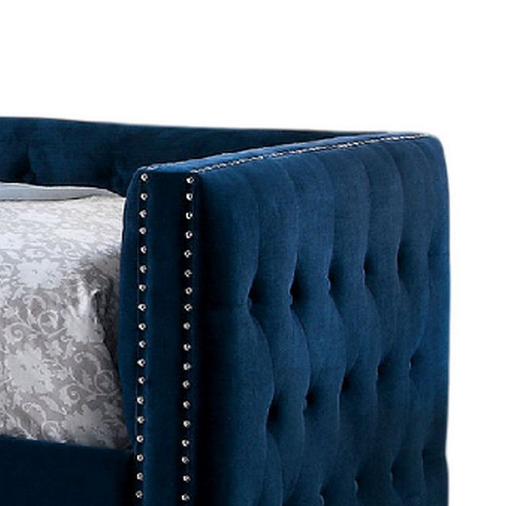 Suzo Daybed with Trundle, Blue Flannelette Upholstery, Nailhead Trim - BM328861