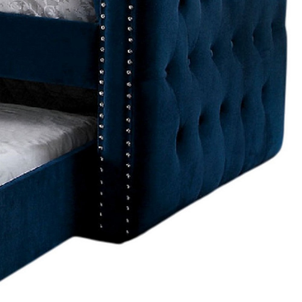 Suzo Daybed with Trundle, Blue Flannelette Upholstery, Nailhead Trim - BM328861