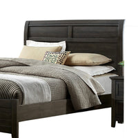 Lyna Queen Size Bed with Curved Headboard, Walnut Brown Solid Wood - BM328877
