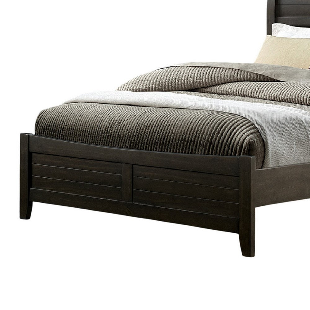 Lyna Queen Size Bed with Curved Headboard, Walnut Brown Solid Wood - BM328877