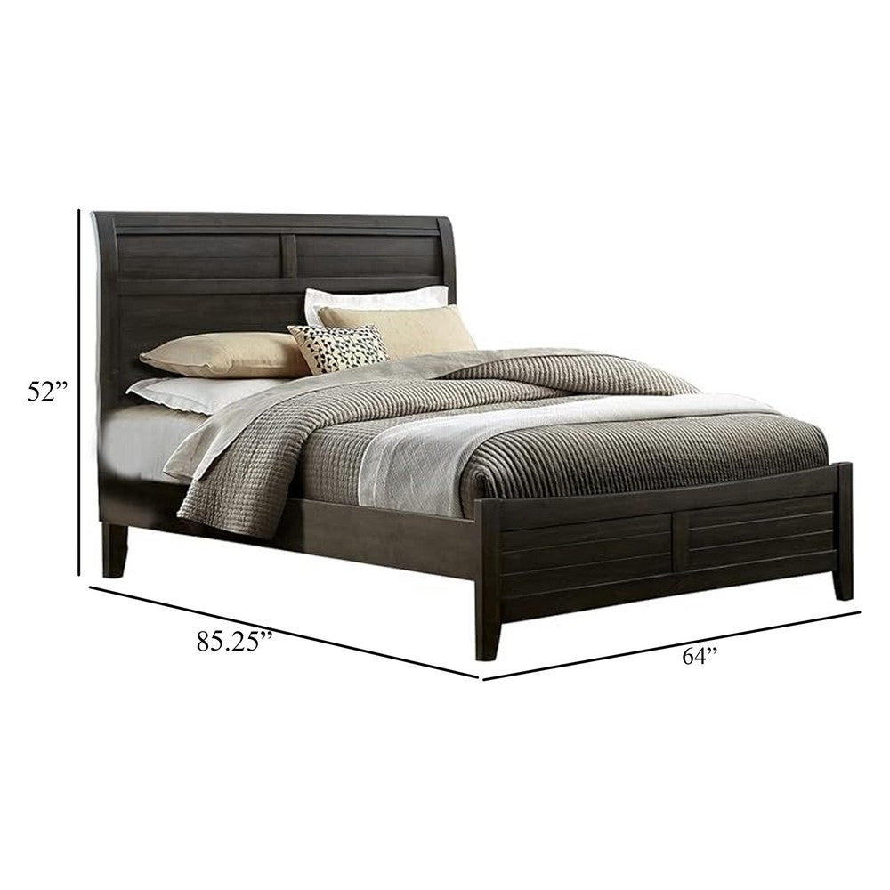 Lyna Queen Size Bed with Curved Headboard, Walnut Brown Solid Wood - BM328877