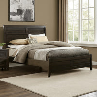 Lyna Queen Size Bed with Curved Headboard, Walnut Brown Solid Wood - BM328877