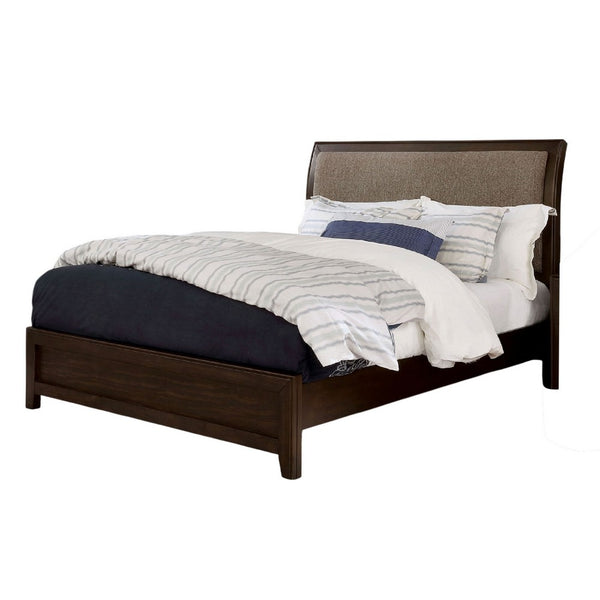 Amie Queen Size Bed, Modern Upholstered Headboard, Brown Solid Wood - BM328882